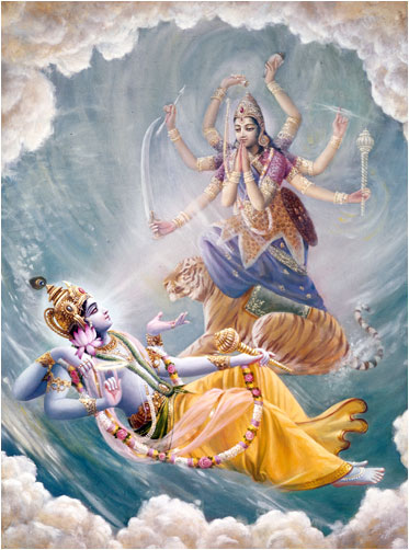 Lord Viṣṇu commanding Durgādevī