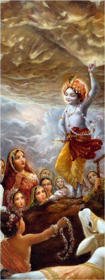 Krishna Lifts Govardhana Giri
